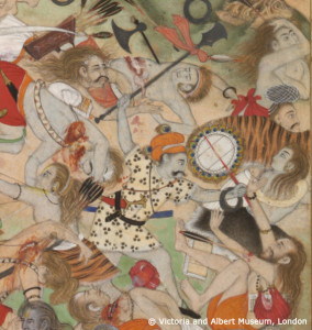A Battle Between Two Rival Groups of Sannyasis at Thanesar. Painted 1590-1595. @ Victoria and Albert Museum, London