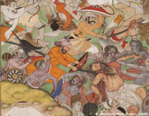 A Battle Between Two Rival Groups of Sannyasis at Thanesar. Painted 1590-1595. @ Victoria and Albert Museum, London